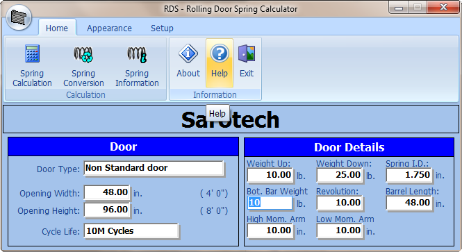 Garage Door Spring Calculator Software